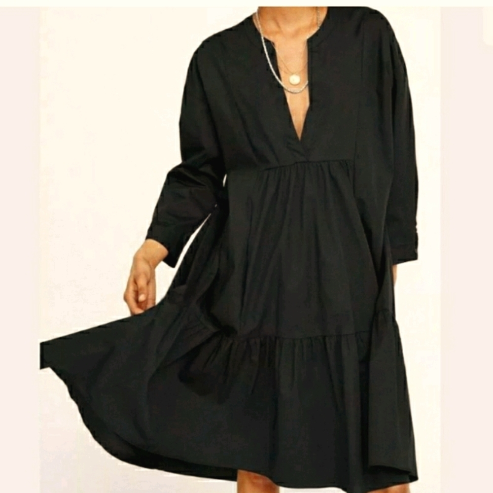 ZARA BLACK POPLIN ASYMMETRICAL DRESS